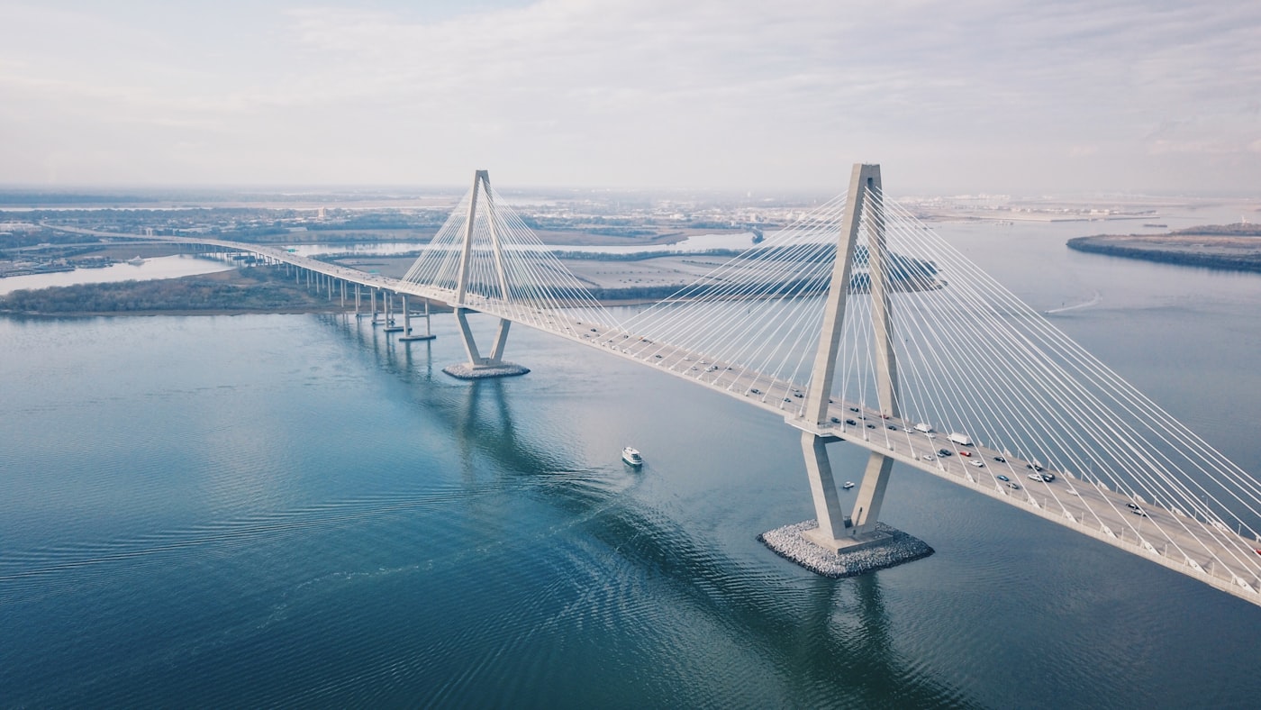 Aerial view of the Arthur Ravenel Jr. Bridge over the Cooper River